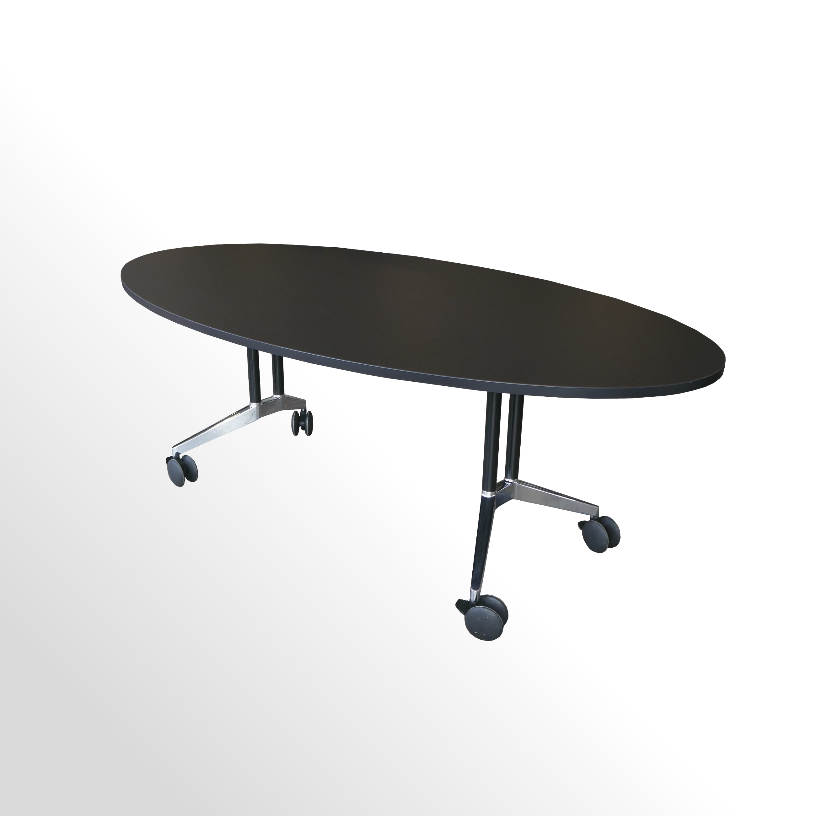 Besprechungstisch-Ellipse-auf-Rollen-schwarz-1 Gebrauchter Besprechungstisch Ellipse-Form - Softschwarz - auf Rollen