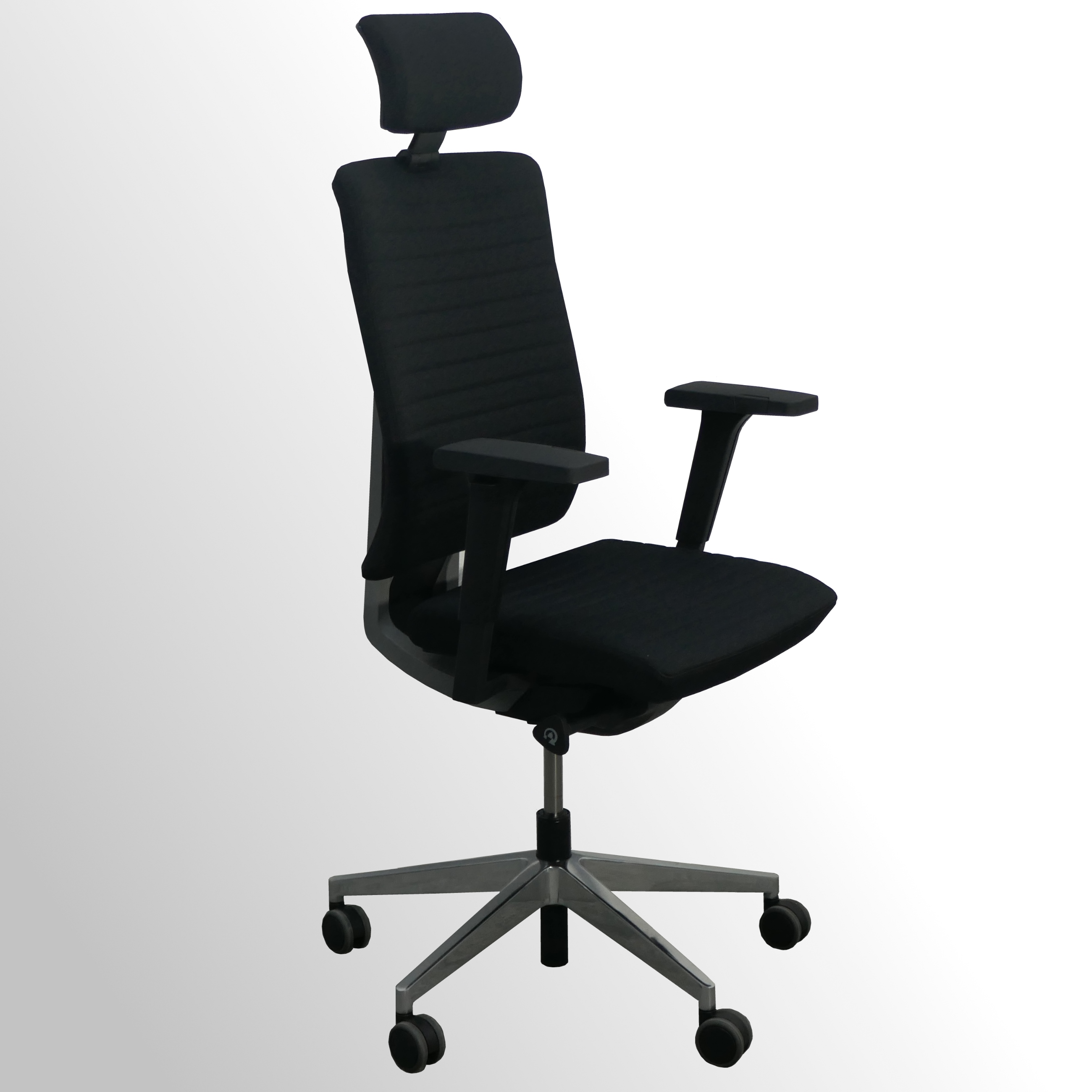 Hochwertiger Design-Bürodrehstuhl mit gestepptem Stoffpolster und Kopfstütze