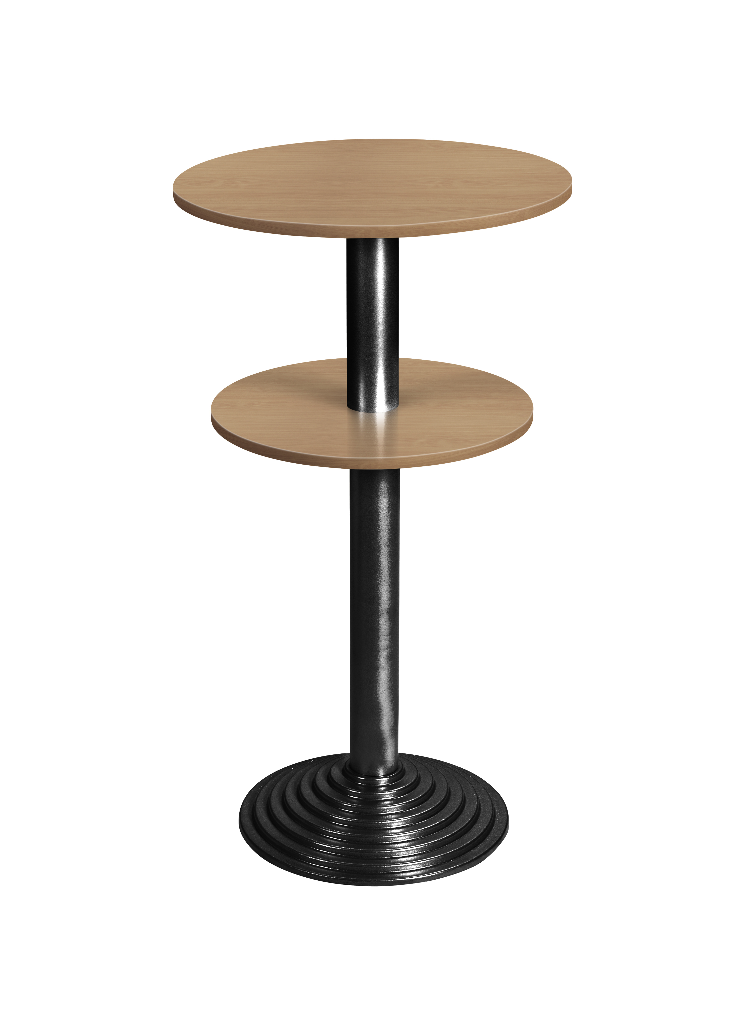 Bisley Stehtisch, rund, 2 Platten, Tischplatte 38 mm, Dekor: Buche|Gestell: Schwarz; Ø 600 mm