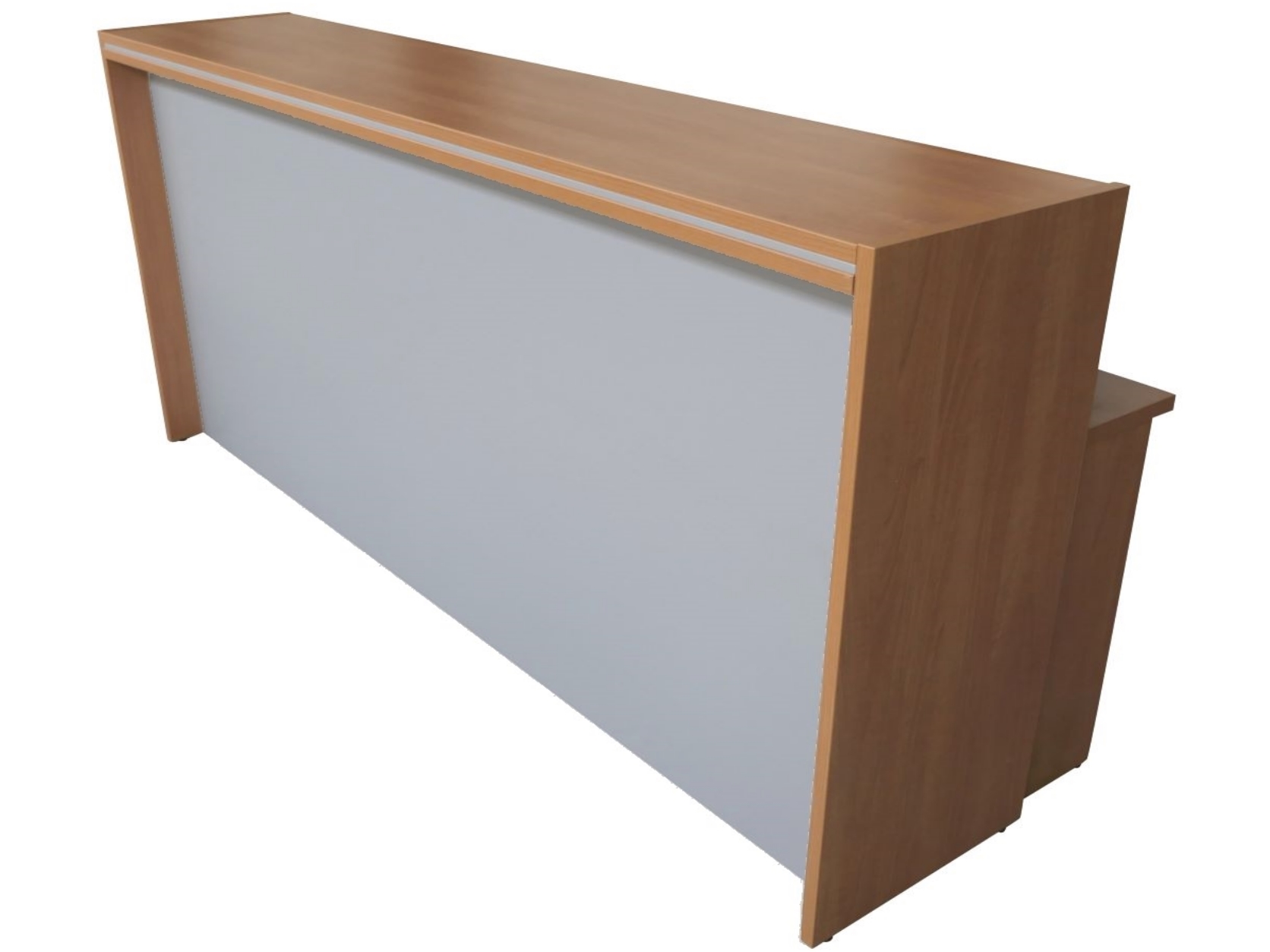 P1110959ehetc8MzhdFS4 Empfangsarbeitsplatz - Ausstellungsmöbel - Buche - Aluminiumfarben