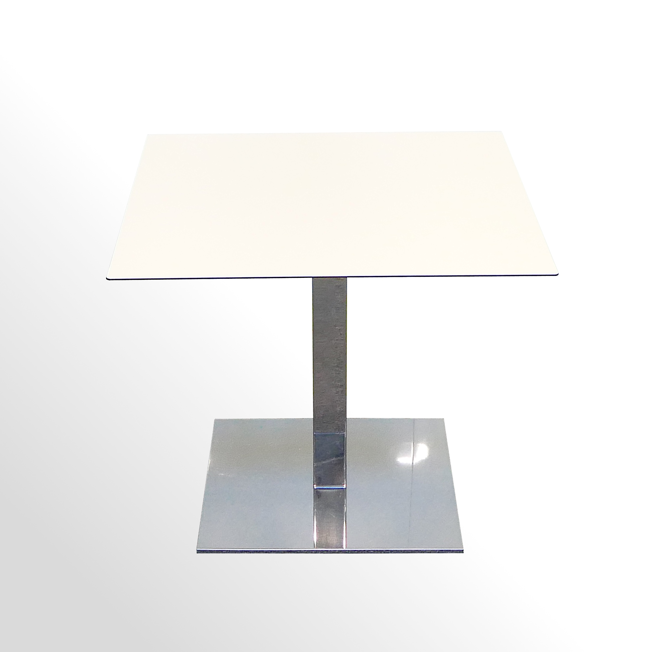 UPM-Beistelltisch-Rechteckig-890x890-weiss-m-schwarzer-Kante-Gestell-Chrom-1 Gebrauchter Besprechungs- und Konferenztisch - 890 x 890 mm