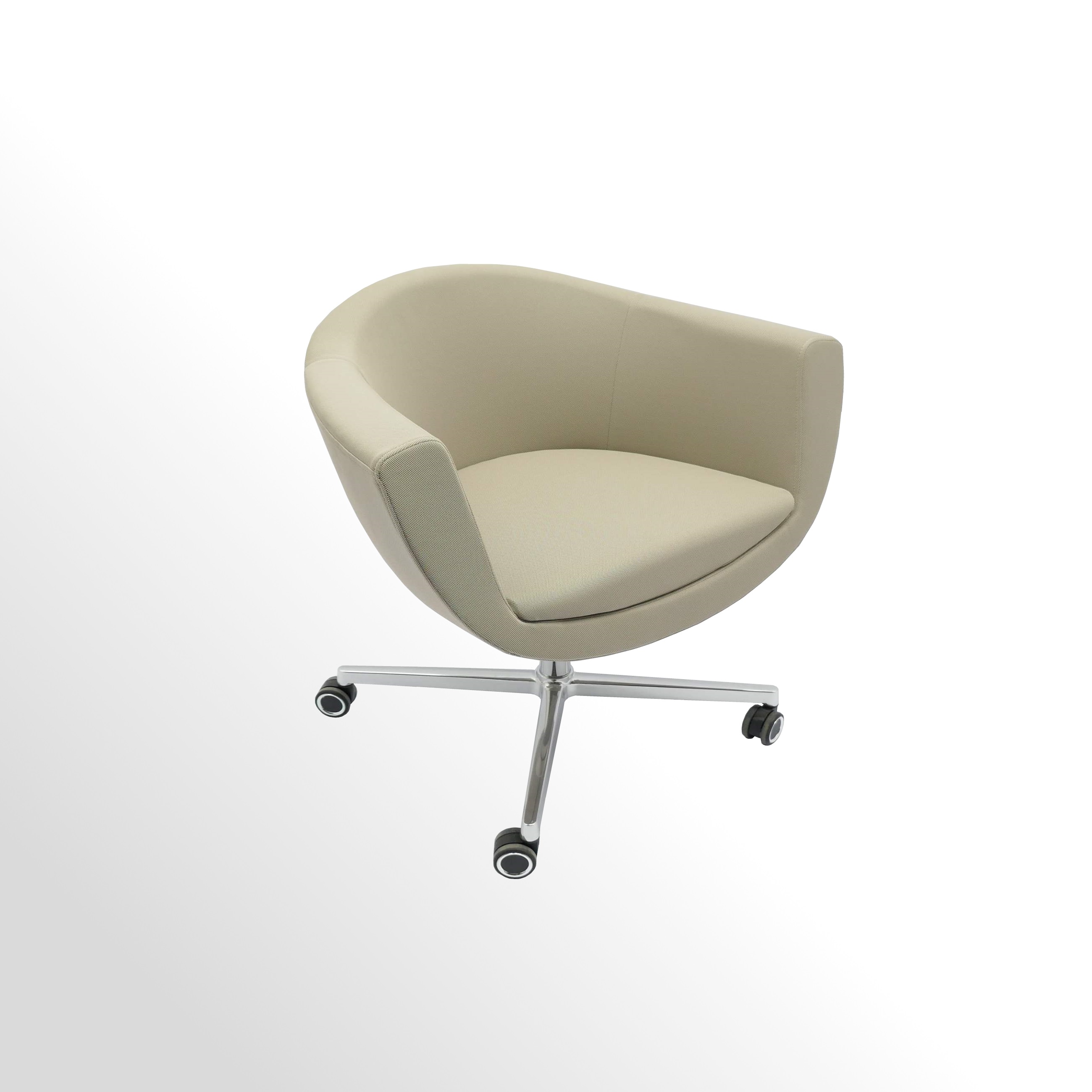 Profim-Loungesessel-beige-Stoff-auf-Rollen-FK-chrom-1 Günstiger Besucherstuhl auf Designrollen - Stoff beige