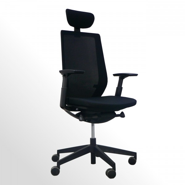 Ergonomischer Bürodrehstuhl mit Kopfstütze - flexibler Sitz und Rückenlehne ***BLACK-EDITION***