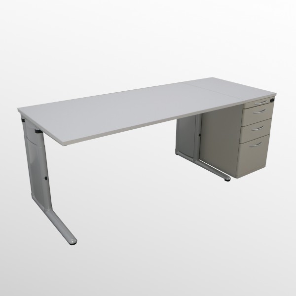 Günstiges Schreibtisch-Standcontainer-Set mit neuer Arbeits- u. Abdeckplatte - grau **SETPREIS**