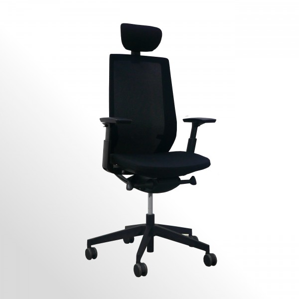 Ergonomischer Bürodrehstuhl mit Kopfstütze - flexibler Sitz und Rückenlehne ***BLACK-EDITION***